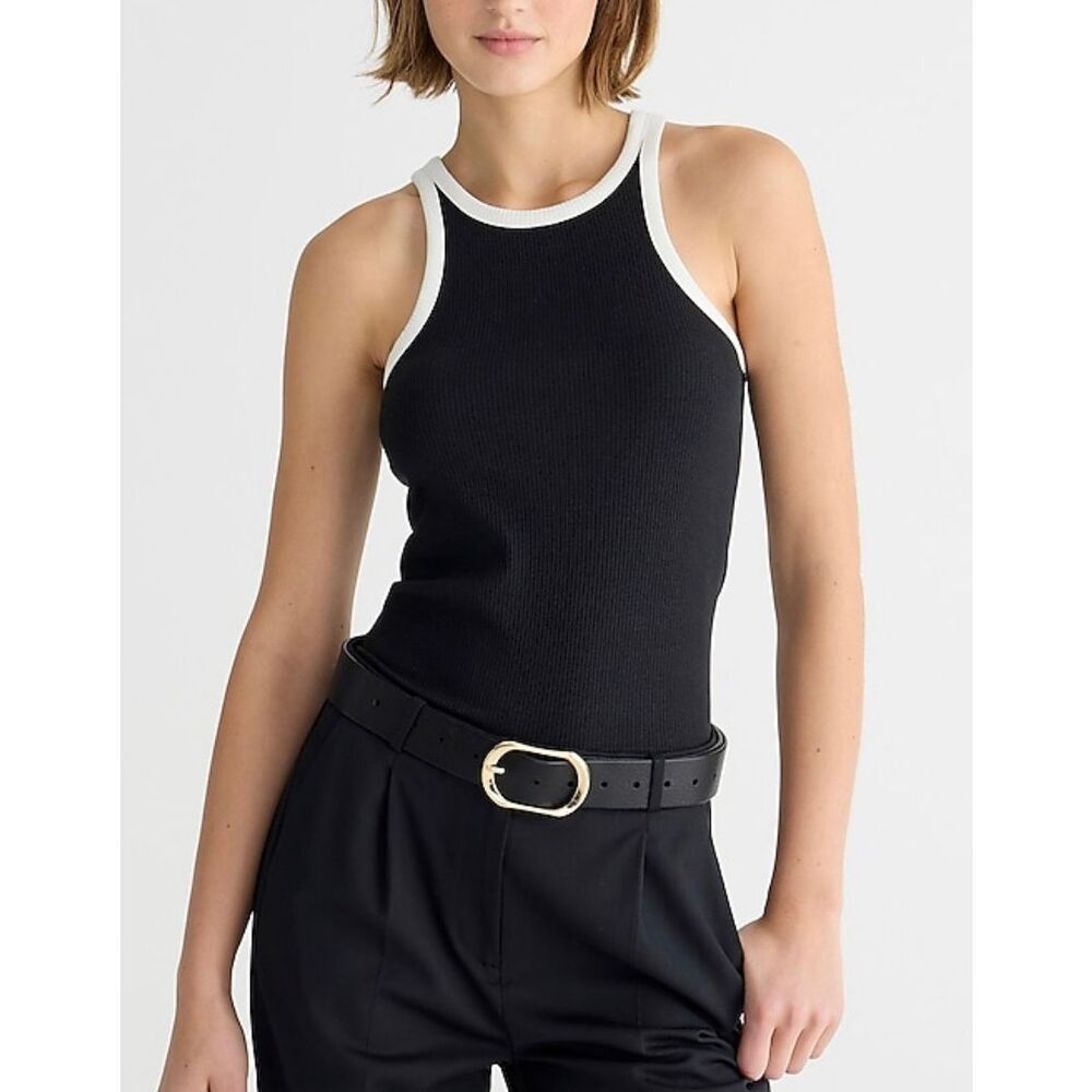 J. Crew Rib High-neck Cutaway Tank Top | Black in Medium